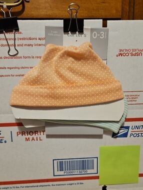 Carter's Peach and White Polka Dot Baby Hat